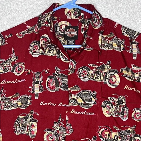 Harley Davidson HD Camp Shirt Mens Medium Button Up Cabana Motorcycle Riding HD - Picture 3 of 10